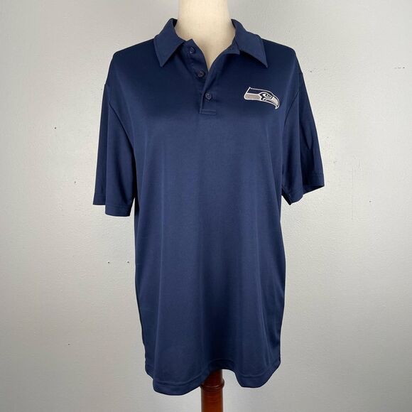 NFL Team Apparel Men's Navy Blue Seahawks Polo Shirt Size M EUC - Picture 1 of 7